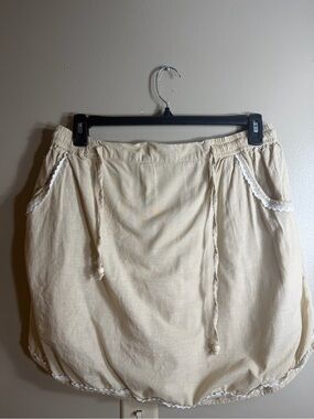 Deja Bleu Premium Beige Cotton Bubble Hem Skort XL Boho Cottagecore Mini
